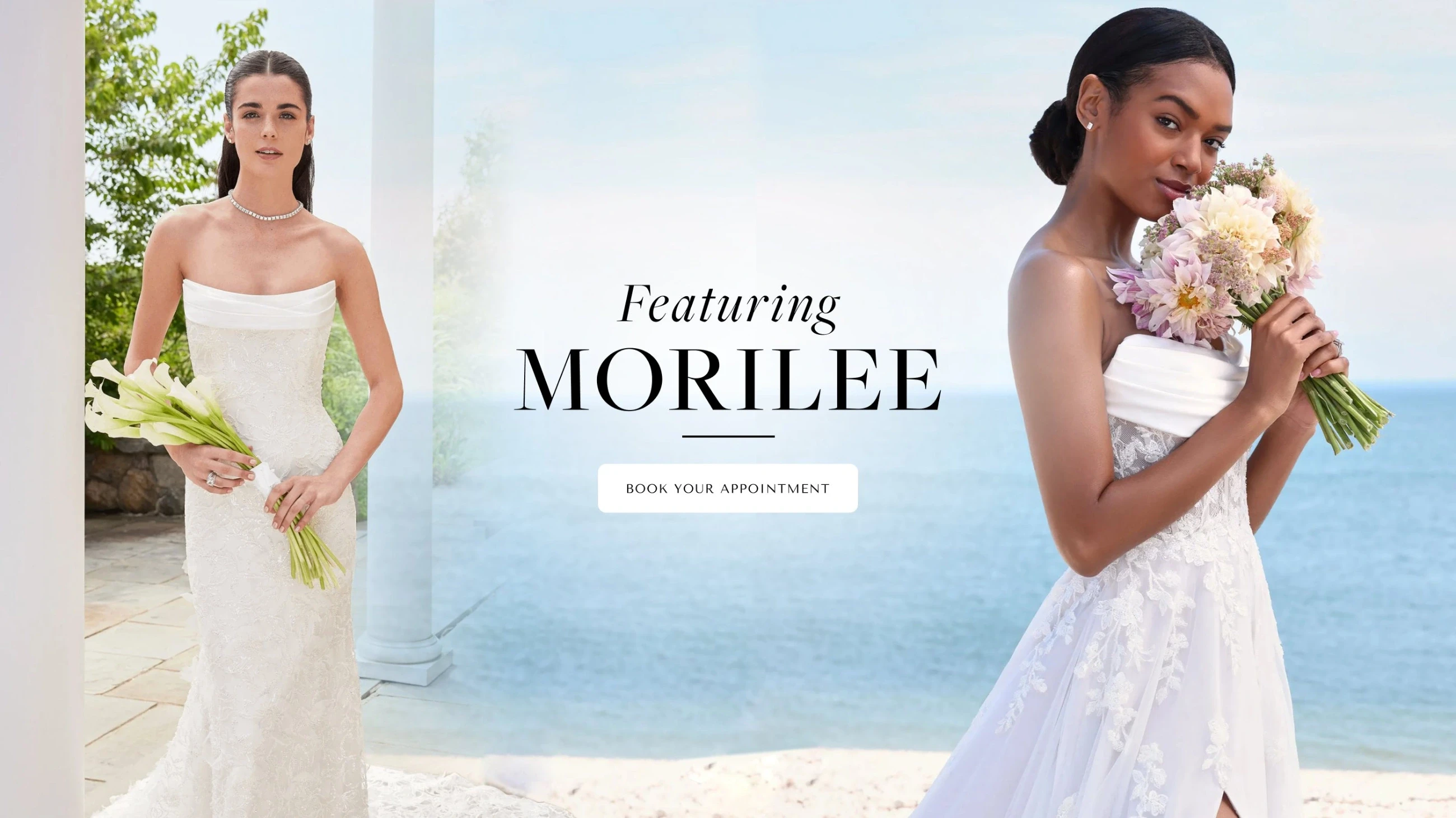 Models wearing Morilee bridal gowns, desktop banner